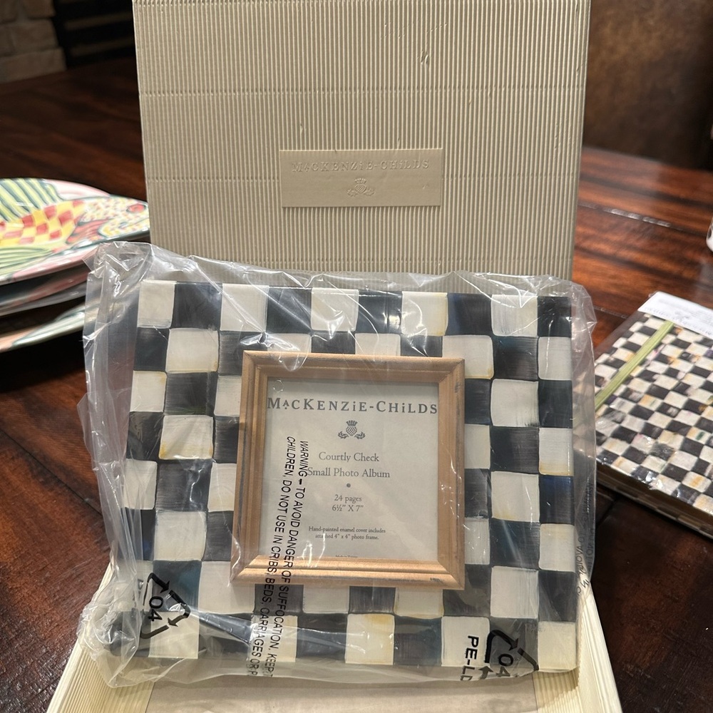 MacKenzie-Childs Courtly Check Photo Album with 4x4 photo frame on enamel cover